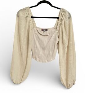 Urban Outfitters Cream Corset Style Puff Sleeve Square Neck Blouse Top Medium